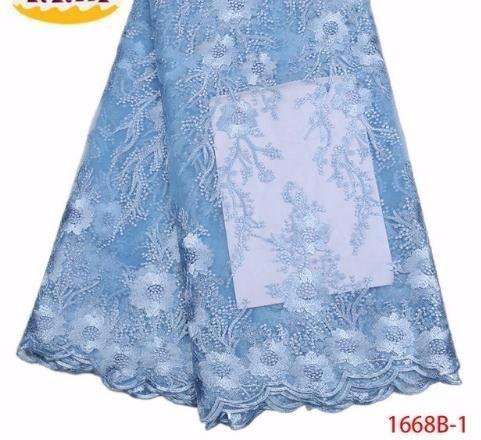 Latest Sky Blue African Laces Fabrics Embroidered High Quality French Fabric Cheap Nigerian Net tulle Lace XY1668B-1