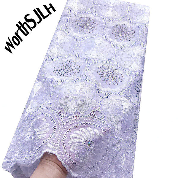 WorthSJLH Cotton Wedding Latest African Lace Fabric 5 Yards Voile White Lace Fabric High Quality Magenta Swiss Nigeria Lace Fabric