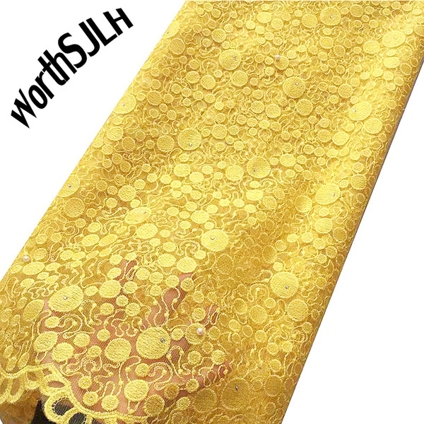 WorthSJLH African Lace Fabric 2019 High Quality Lace For African Parties White Gold Yellow New Tulle French Lace Fabrics