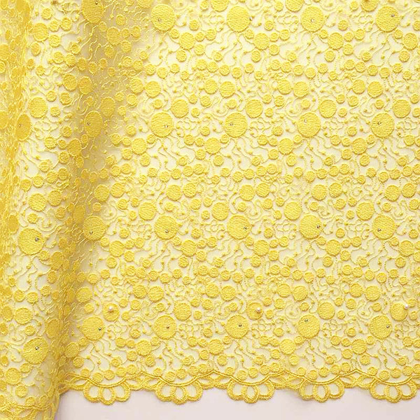 Yellow African Lace Fabric 2020 Embroidered Nigerian Wedding Lace Fabric High Quality French Tulle Lace Fabric With Beads Stones