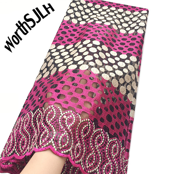 Aso Ebi New African Lace Fabric Of 2018 Pink Green Guipure Latest High Quality African Tulle Lace Fabric 2019 For Party Dress