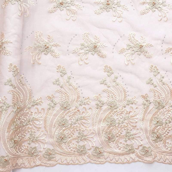 Magenta African Tulle Beaded Lace Pink Gold Lace Material Fabrics Wholesale Latest High Quality African Tulle Lace Fabric 2018