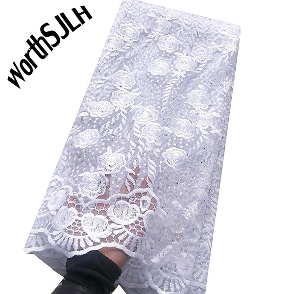 Nigerian Silk Milk French Lace Fabric 2020 Lilac Rhinestone Net Nigeria Lace Fabric African White Lace Fabric For Dresses