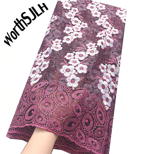 Latest Net Mesh Nigeria Lace Fabric White Fushia Pink Nigerian Cord Lace Fabric 2019 High Quality African Swiss Lace For Women