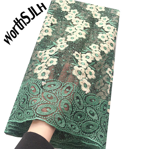 WorthSJLH Beaded Nigerian Lace Material 2020 Green Guipure French Lace Fabric Orange African Wedding Lace Fabric With Stones