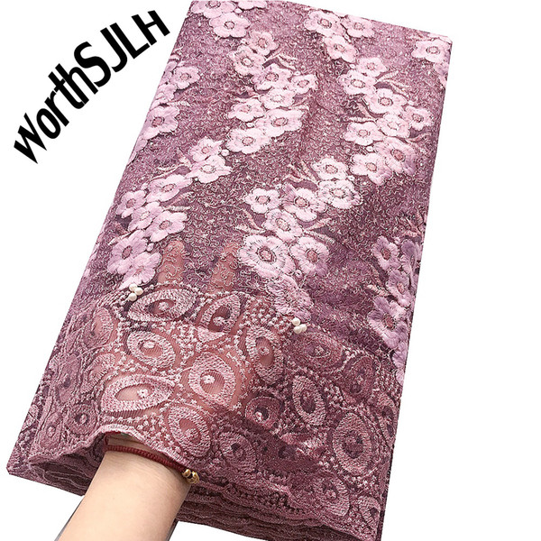 2020 Nigerian Wedding African Lace Fabric Purple French Swiss Lace Material Onion Women Latest Lace Fabric For Party Dress