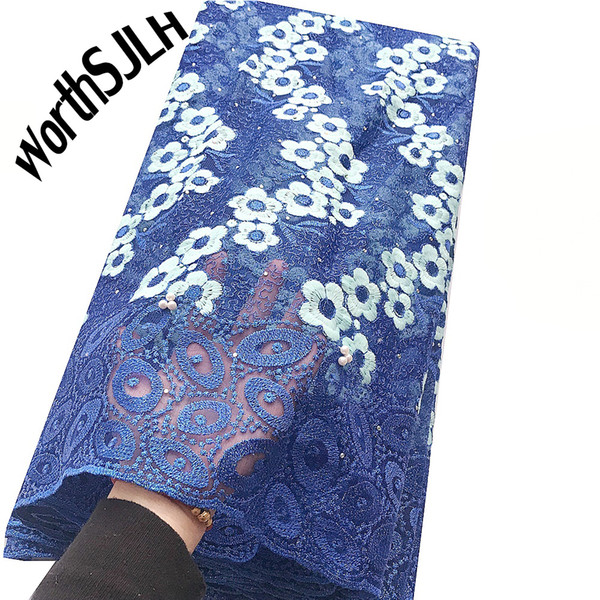 Dubai French Tulle Lace Fabric Royal Blue Green Mesh Lace Fabric Nigerian Lace Fabric 2019 High Quality For African Dress Women