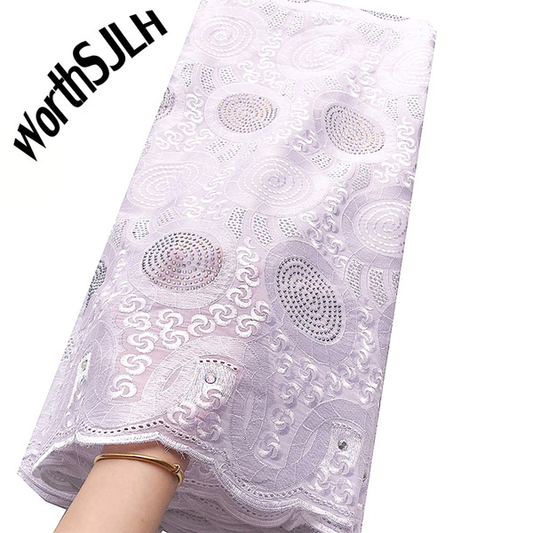 New Embroidery Swiss Nigeria Lace Fabric White Voile African Lace Fabric High Quality Lilac Cotton Bridal Lace Fabric