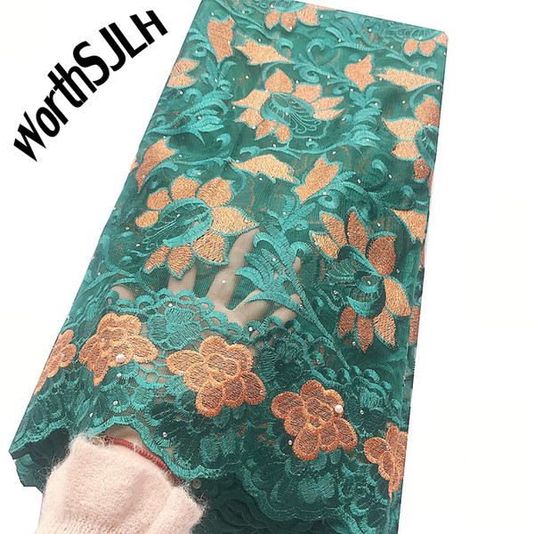 Nigeria Swiss Laces Fabric 2019 High Quality Guipure Nigerian Lace Material Green Purple French African Stone Beeded Lace Fabic