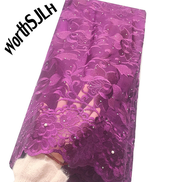 New High Quality Nigerian Wedding Lace Fabric Materials Royal Blue Latest African Laces 2020 Magenta Tulle Beaded Lace Fabric