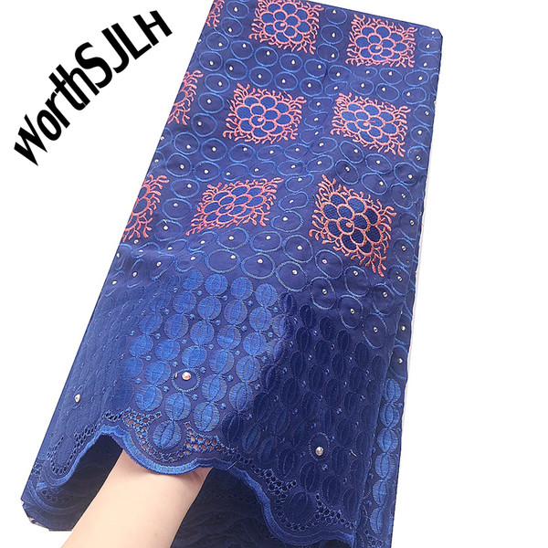 WorthSJLH Bridal Dry Cotton Lace Fabric Royal Blue African Lace Fabric 2019 High Quality Wine Nigerian Latest Lace Fabric For Dress