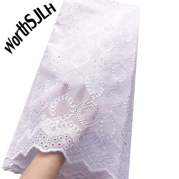 WorthSJLH White African Lace Fabric 2019 High Quality Latest Dry Swiss Lace Fabric Nigeria Dubai Cotton Lace Material