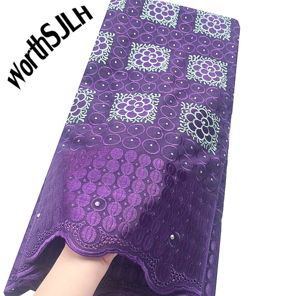 WorthSJLH Nigeria Swiss Voile Lace Fabric Purple Men Dry African Fabric Lace Material Stones Lilac Latest African Laces 2019 High Quality