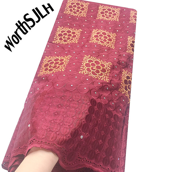 WorthSJLH African Voile Lace Fabric 2019 High Quality Swiss Dry Nigerian Lace Fabrics Wine Aqua Latest African Laces Material