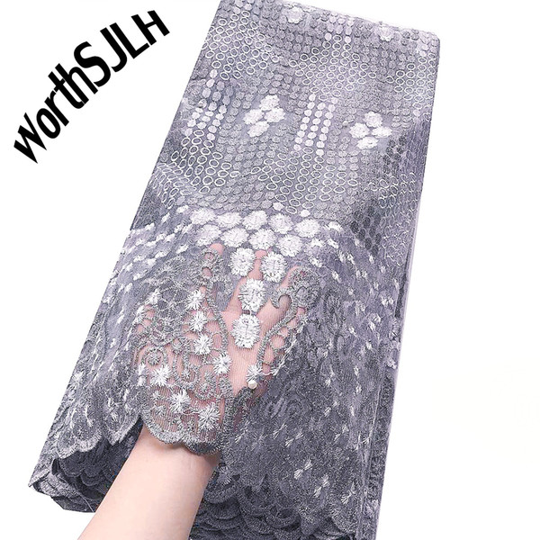 WorthSJLH New Arrival Women Lace Fabric Grey White French Latest African Laces 2019 Net Embroidered Nigerian Lace Fabric High Quality