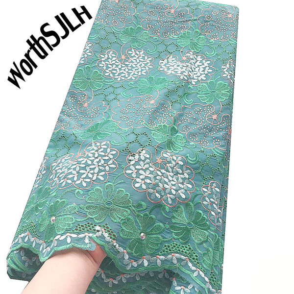 WorthSJLH Latest Nigerian Lace Fabrics Cotton Swiss Embroidered Laces Fabric Teal Green Peach Dry Africa Lace High Quality Lace Fabric