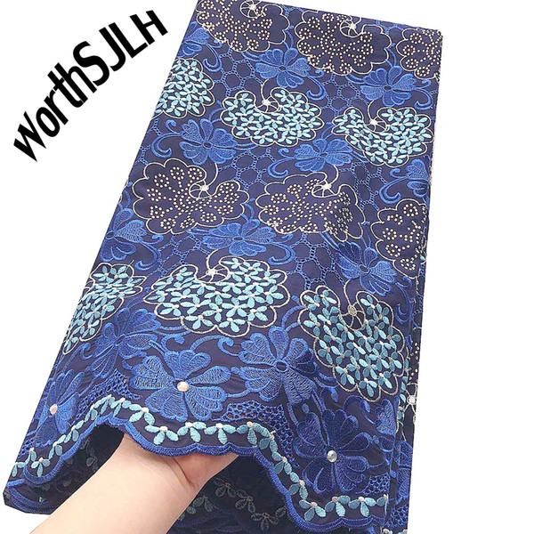 WorthSJLH Nigerian Lace Fabric High Quality Magenta Royal Blue Lace Fabric Men Swiss Voile Cotton Lace Material For African Women