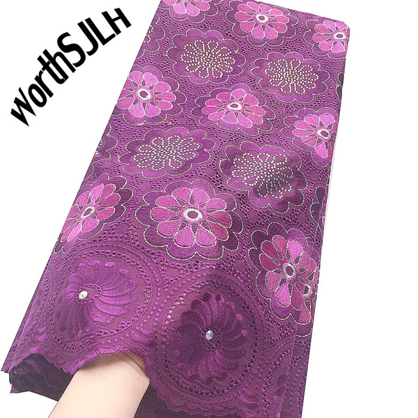 WorthSJLH Soft Cotton African Lace Fabric High Quality Magenta Green Swiss Voile Latest Lace Fabric Material Bridal Lace Fabric