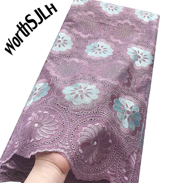 WorthSJLH White Lilac Latest African Lace Fabric Swiss Voile Lace High Quality Aso Ebi Indian Nigerian Lace Fabrics For Wedding 