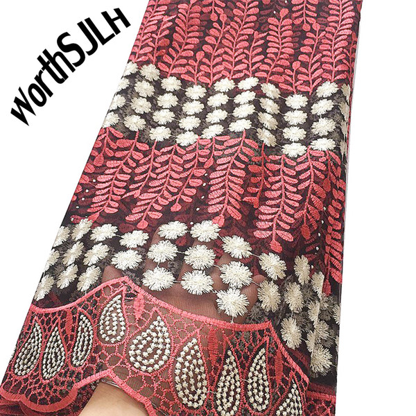 WorthSJLH Swiss Latest African Laces 2019 Material Red Gold Pink Lace Fabric Lilac Nigerian Tulle French Laces Fabric High Quality 2019