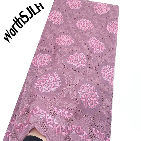 WorthSJLH Lilac African Swiss Voile Lace In Switzerland Cotton Lace Fabric High Quality 2019 Purple Magenta Eyelet Big voile lace Material