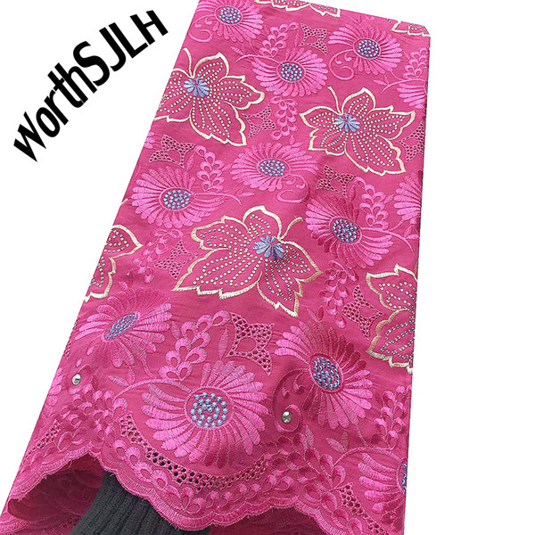 WorthSJLH Nigeria African Fabric Lace Material Luxury Swiss Voile Lace Fabric Pink Lilac Africa High Quality Lace Fabric For Women Dresses