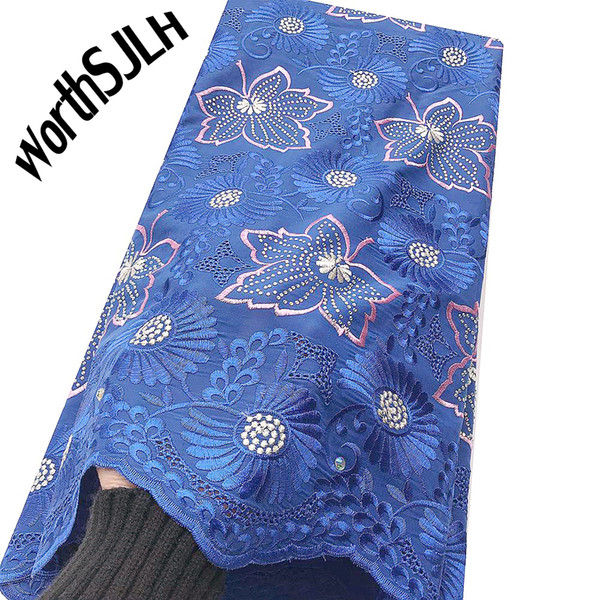 WorthSJLH Latest African Lace Fabrics Swiss Voile Lace High Quality Royal Blue Laces Fabric Grey Cotton Dry Lace Nigerian Fabric Material