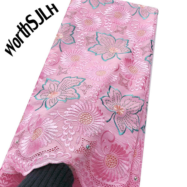 WorthSJLH Embroidery Swiss Cotton African Lace Fabric Baby Pink Blue Nigerian Lace Fabric High Quality Bridal Lace Fabric