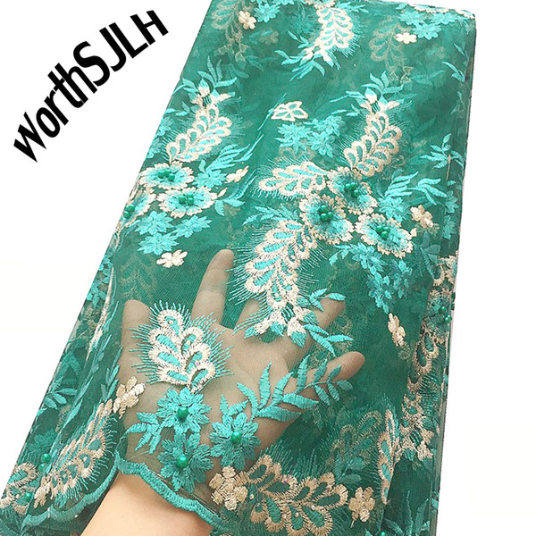 WorthSJLH Latest High Quality African Tulle Lace Fabric Fushia Pink African Women Lace Fabrics Nigerian Teal Green Lace Fabric 2019