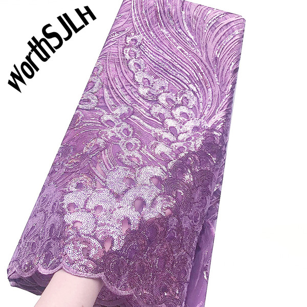 WorthSJLH Best Selling African Fabric Lace Material Net Wedding Bridal Lace Fabric Lilac Wine High Quality African Lace With Sequins