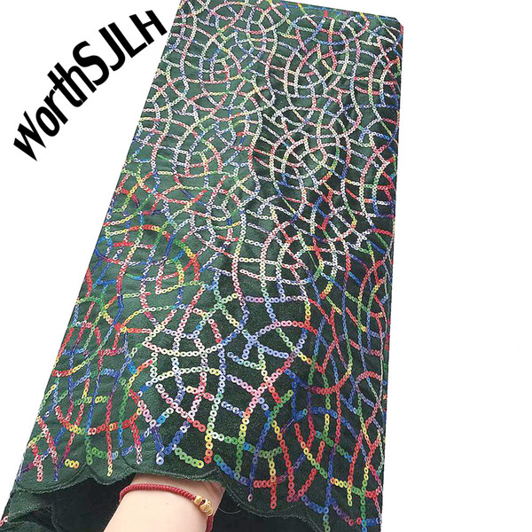 WorthSJLH Latest African Velvet Lace Fabric Blue Swiss Voile French Net Lace With Sequins Green 2019 Mesh Net Lace Fabric For Dresses