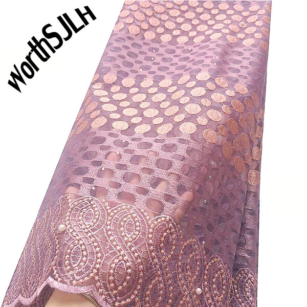 WorthSJLH Lilac African Lace Fabric 2019 High Quality Lace Swiss French Guipure Fabrics Gold Nigerian African Net Lace