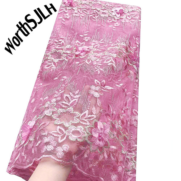 WorthSJLH High Quality Swiss Lace 2019 Purple Pink Indian Nigerian Wedding French Lace Fabric Mesh Tulle Latest African Fabric Lace