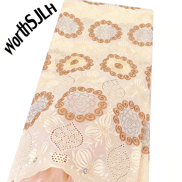 WorthSJLH African Lace Fabric Cream White Cotton Lace Fabric With Stones High Quality Dry Swiss Voile Lace In Switzerland For Men