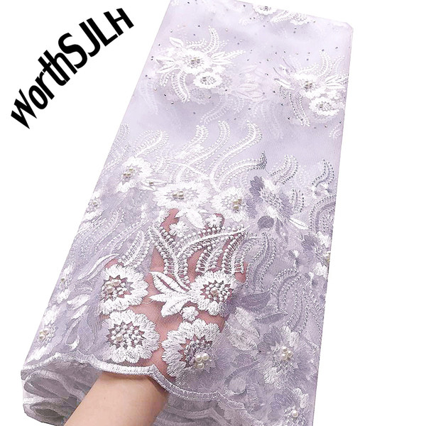 WorthSJLH Best Selling High Quality White Lace Fabrics Latest African French Beaded Net Lace Fabric 2019 Fushia Pink Dress 3d Lace Fabric