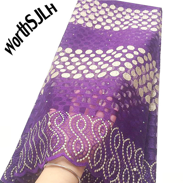 WorthSJLH Latest Swiss Purple Lace Fabric Green Indian Bridal Net French Lace Fabrics 2019 African Tulle Lace Fabric With Beads And Stones