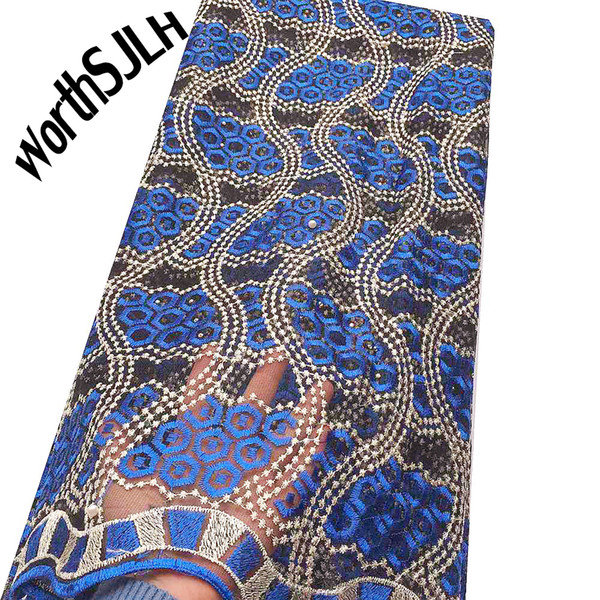 WorthSJLH 5 Yards Nigerian Latest Lace Fabric 2019 Swiss French African Lace Fabric Royal Blue Aqua High Quality Nigerian Fabric Lace