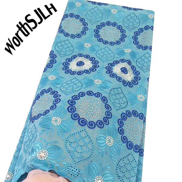 WorthSJLH Switzerland Swiss Cotton Voile Fabric Lace Material Sky Blue African Woman Lace Fabric Cream Dubai Latest African Laces 