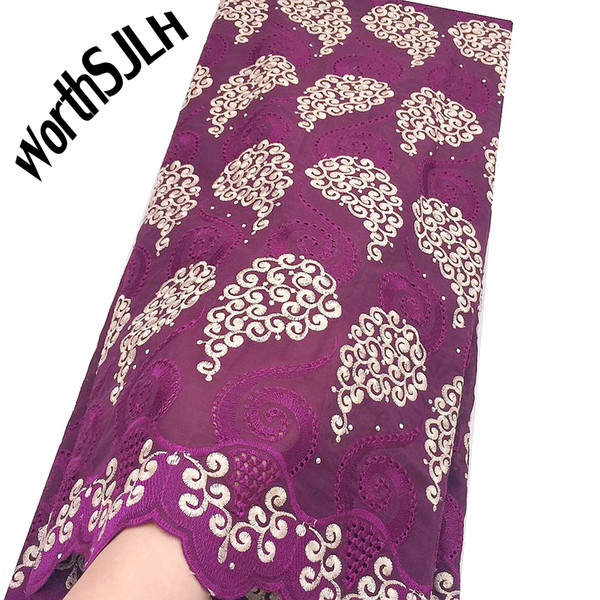 WorthSJLH Magenta African Lace Fabric 2019 High Quality African Swiss Voile Lace Material Royal Blue Cotton Lace Fabric For Nigerian Dresses