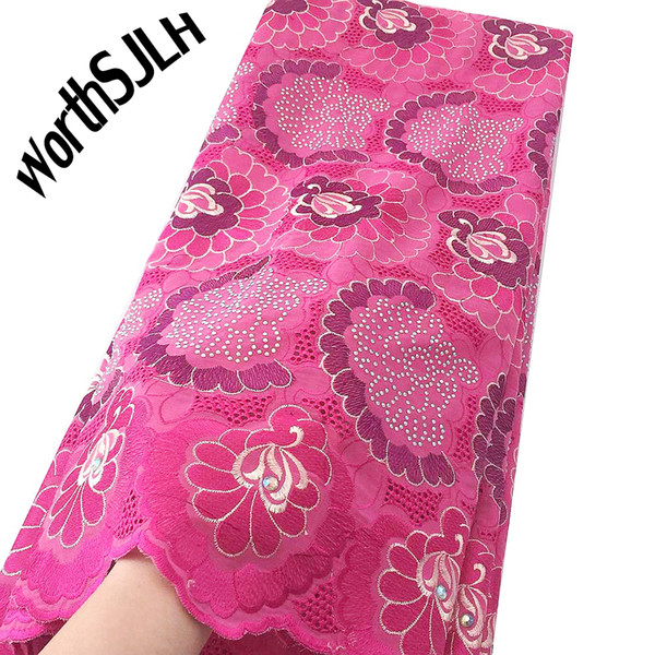 WorthSJLH High Quality Swiss Cotton Pink Lace Fabric Men African Swiss Lace Fabric Embroidery Voile Latest Lace Fabric For Nigerian Dress