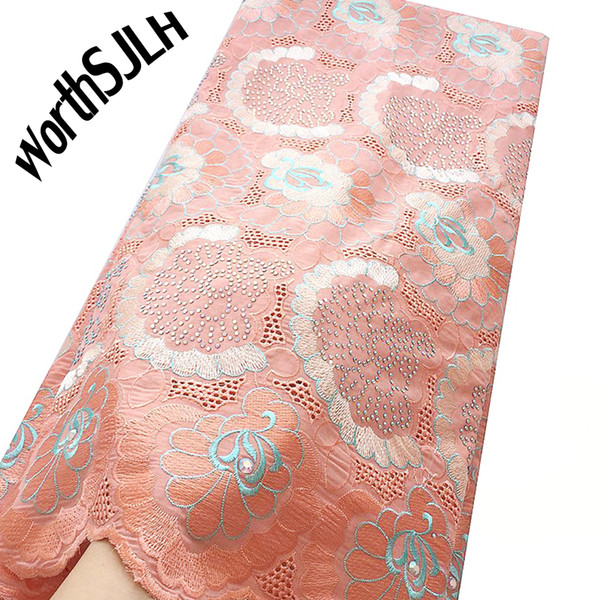 WorthSJLH Dubai African Swiss Voile Lace Teal Peach Party Dry Nigeria African Swiss Lace Fabric High Quality Lace Material