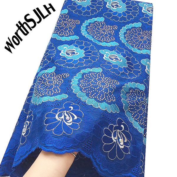 WorthSJLH Royal Blue Nigerian African Lace Fabrics Stones Peach Swiss Voile Lace Fabrics High Quality Cotton Lace Fabric In Switzerland