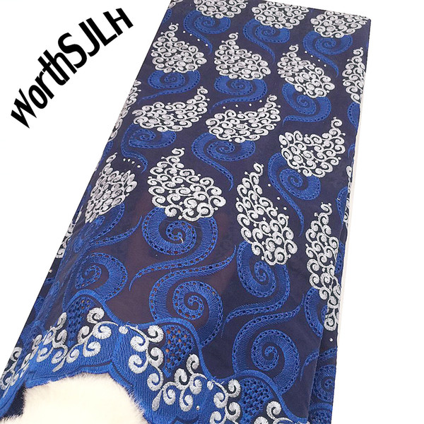 WorthSJLH Royal Blue African Swiss Voile Lace In Switzerland High Quality 2019 Magenta Dry Lace Fabric Swiss Nigeria Lace For Wedding