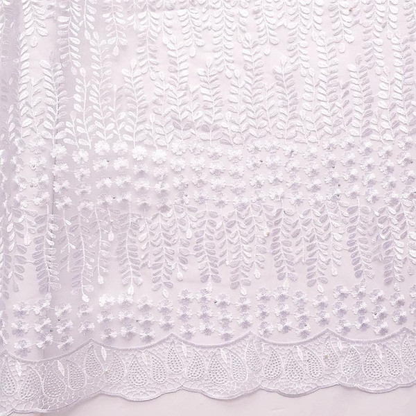 Embroidery African Lace Fabric For Wedding Dress Nigeria Beaded White Lace Fabric Peach French Net Lace Fabric Materials 2019