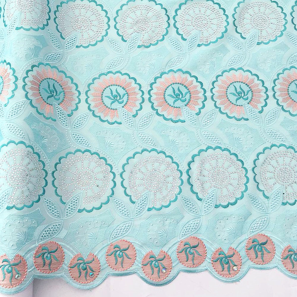 WorthSJLH Women Nigerian Lace Fabric High Quality Aqua White Bridal Big African Lace Fabric Swiss Voile Cotton Lace With Stones