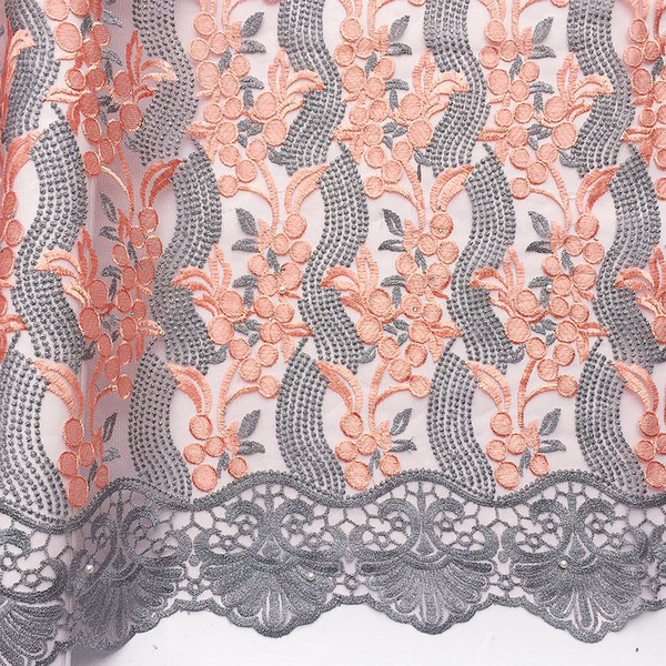 Nigerian Latest African Net Laces 2019 Lilac Guipure French Lace Fabric Wedding Mesh Peach Lace Fabric For African Parties