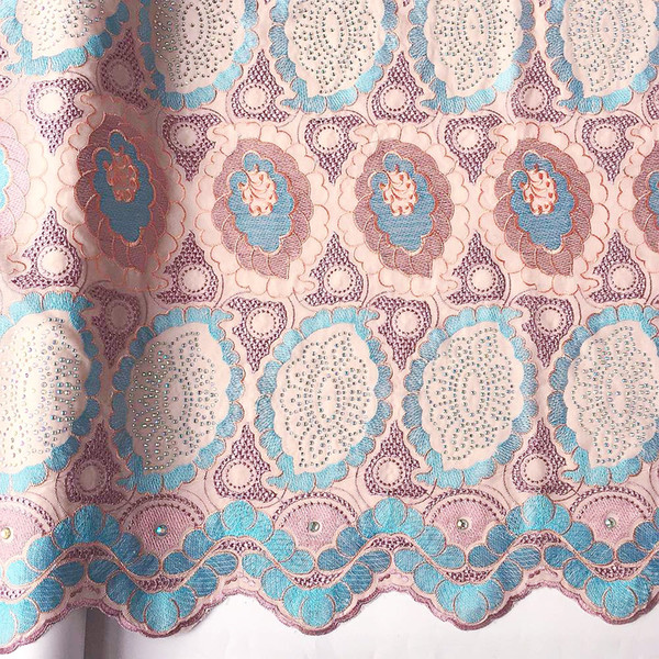 WorthSJLH African Cotton Lace Fabric Luxury Nigerian Lace Fabric High Quality Brown Blue Swiss Voile Africa Lace Fabric With Stones