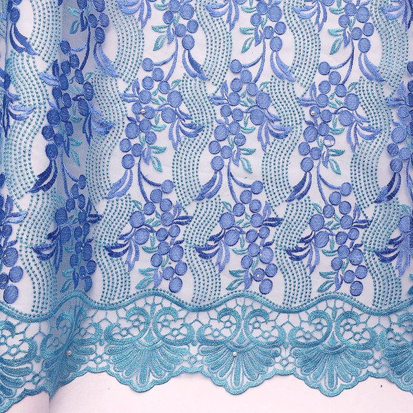 New Latest African Tulle Lace Fabric Blue Peach Africa High Quality Lace Fabric Italian Beaded Lace Fabric 2019 For Wedding