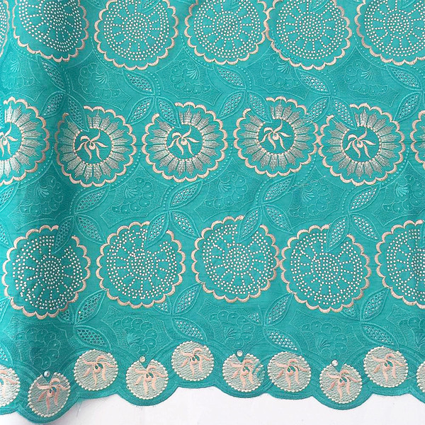 WorthSJLH Teal Latest African Lace Fabric High Quality Dry Cotton Voile Swiss Lace With Lots Of Stones Gold Bridal Lace Fabric