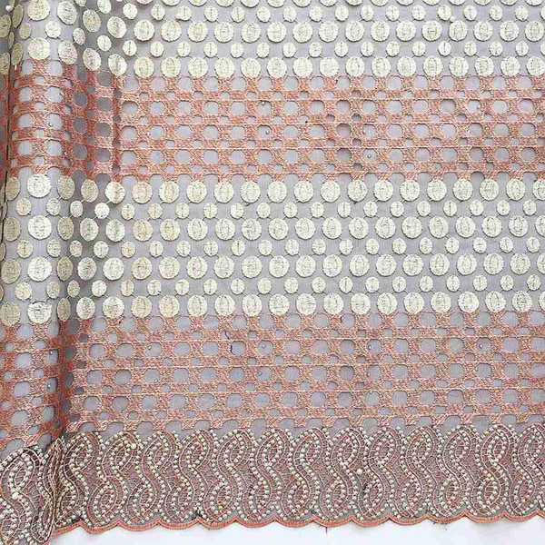 2019 High Quality African Lace Fabric Peach White Dubai French Net Embroidery Tulle Lace Fabric For Nigerian Wedding 2018